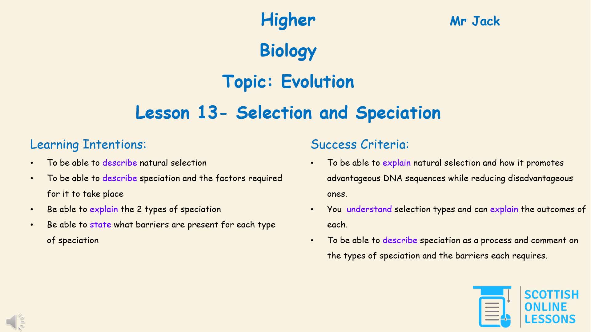 Selection and Speciation