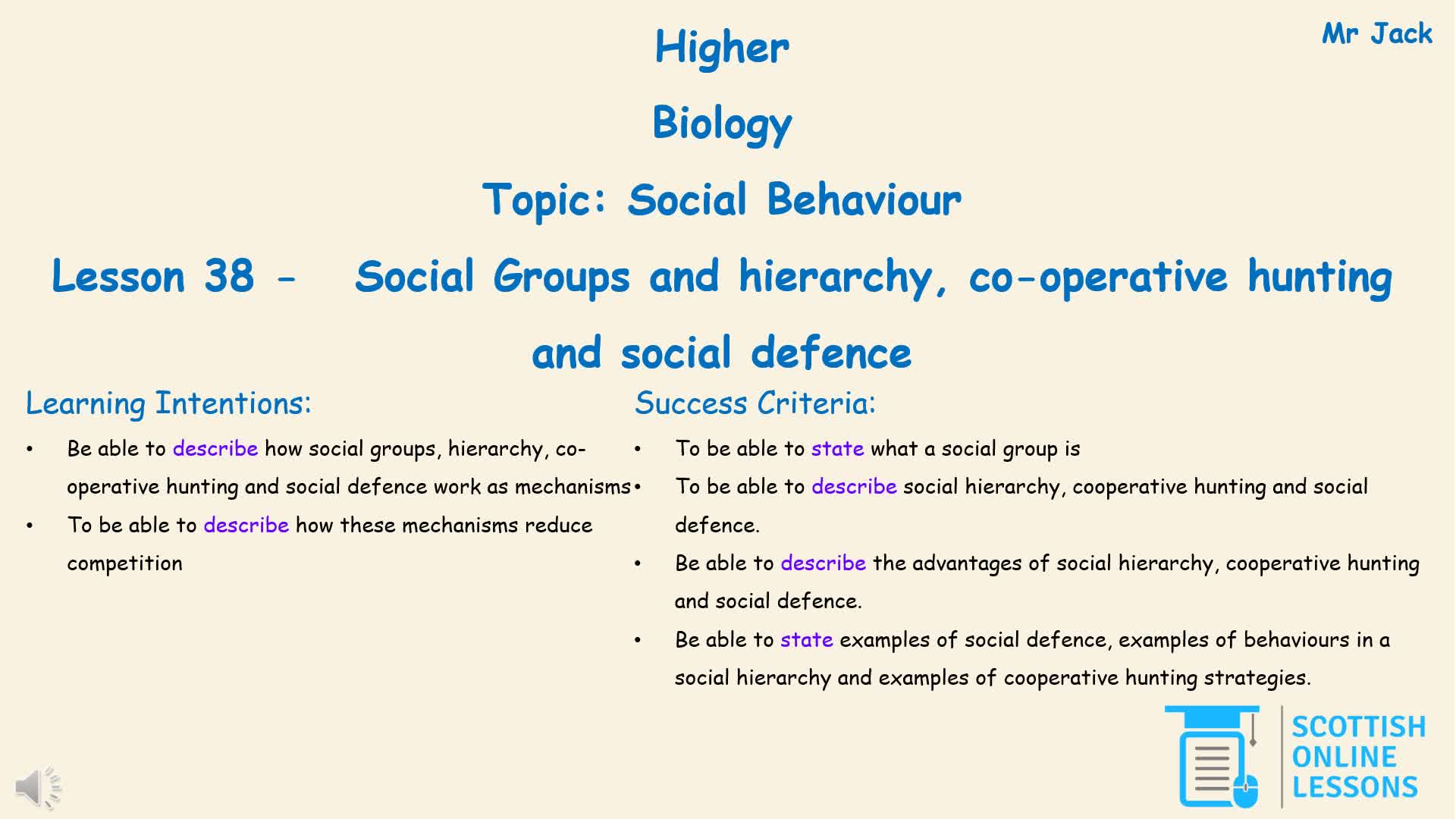 Social Groups and Hierarchy, Co-operative Hunting and Social Defence