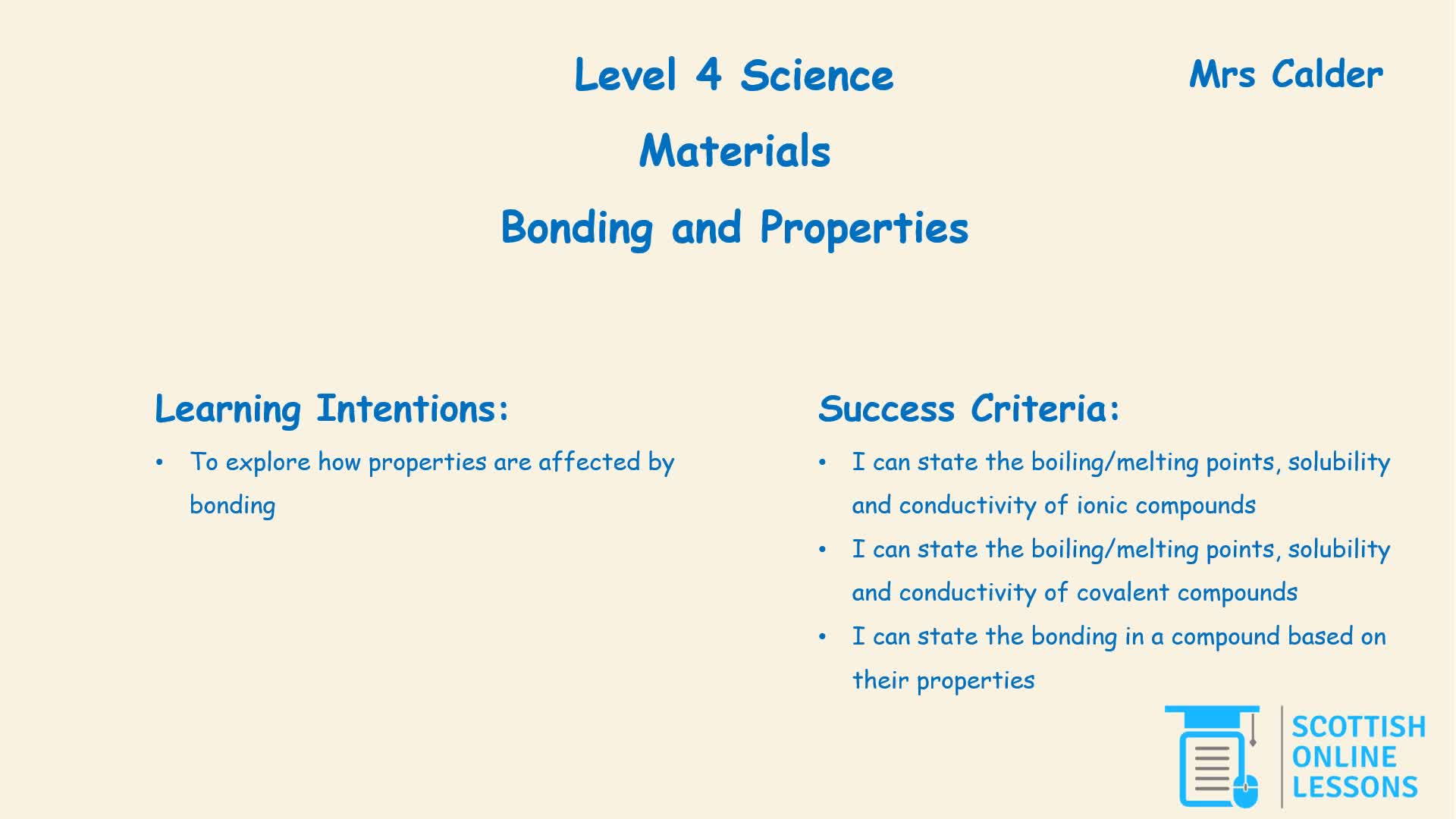 Bonding and Properties