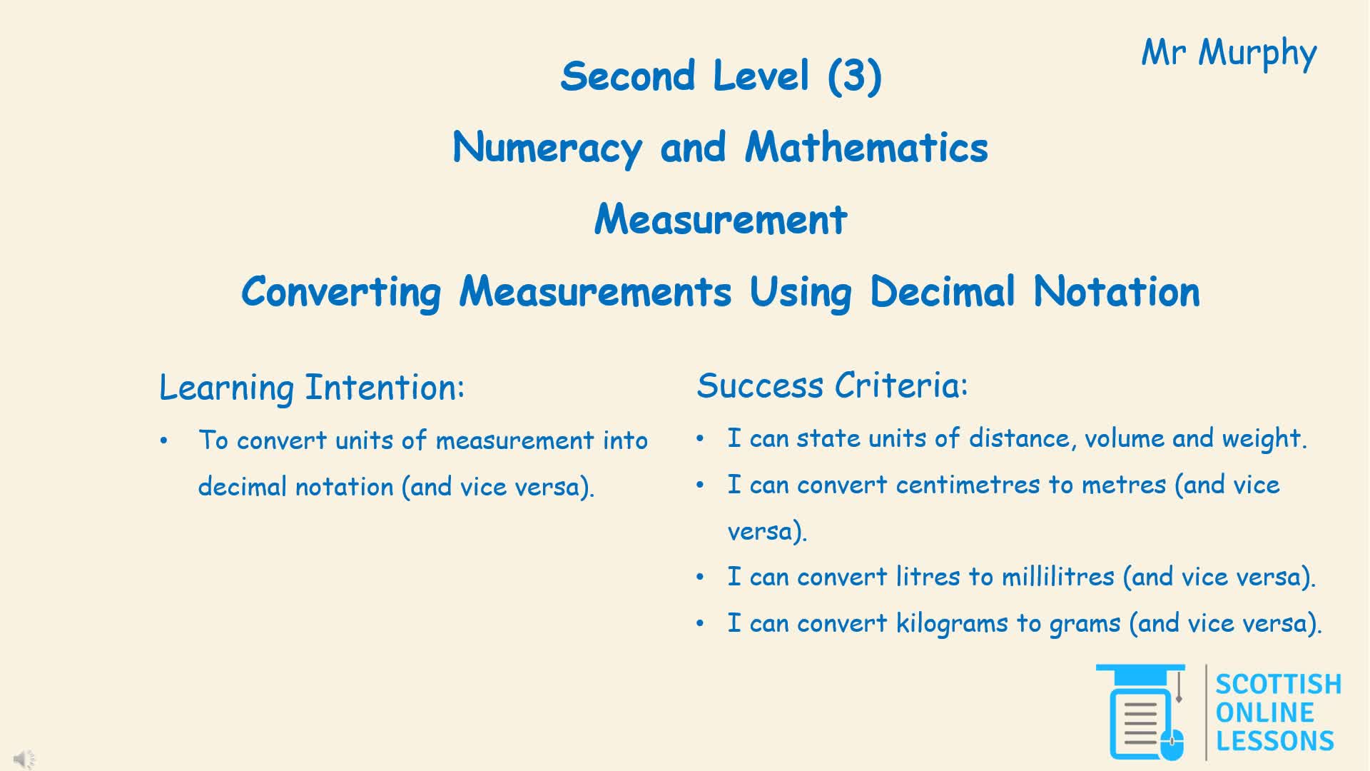 Converting between cm/m, g/kg and ml/l using Decimal Notation.