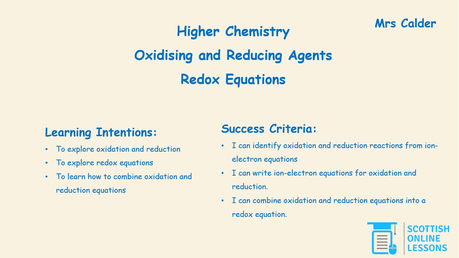 Writing Redox Equations