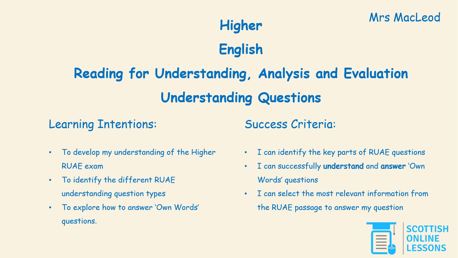 Own Words Questions