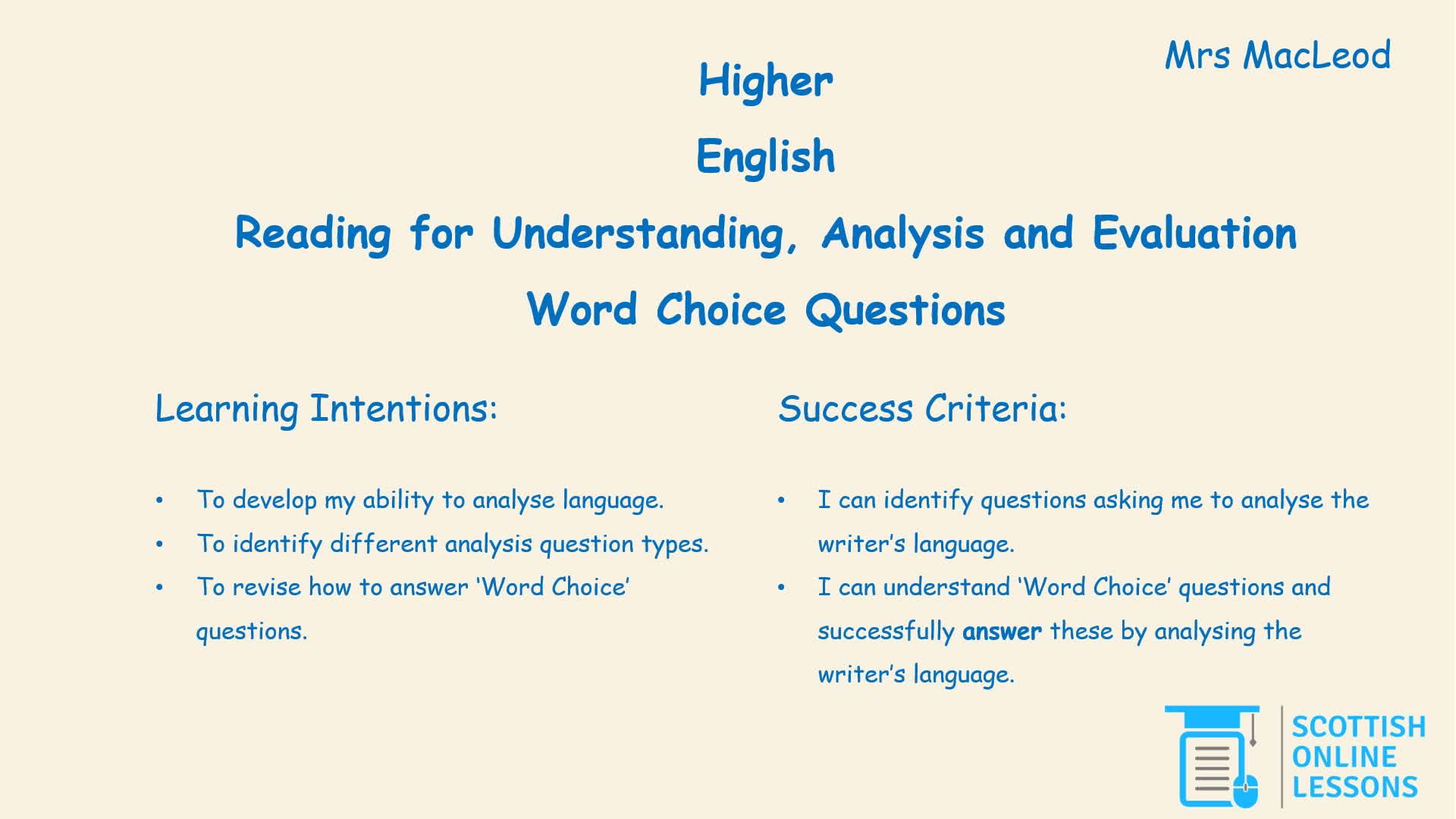 Word Choice Questions