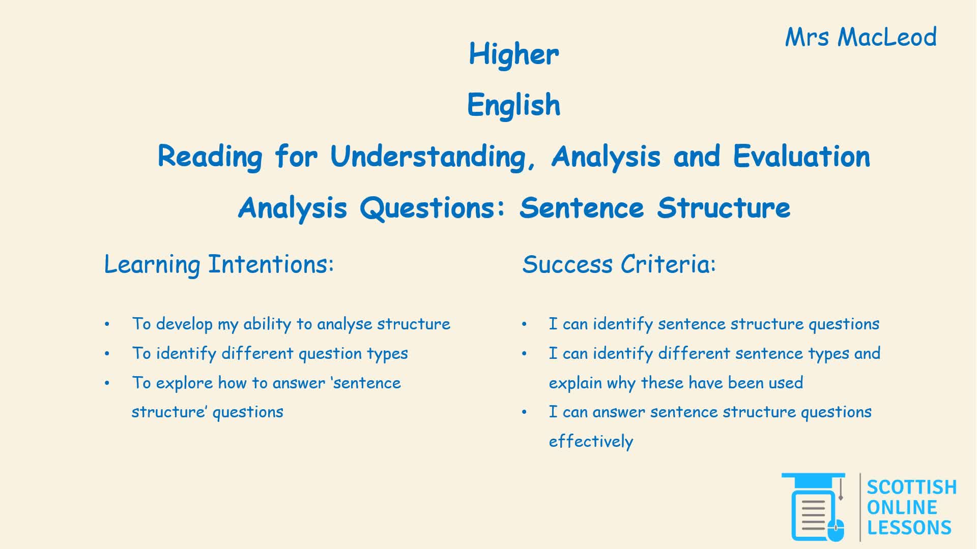 Sentence Structure Questions