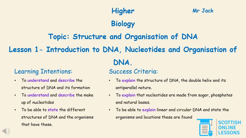 Introduction to DNA, Nucleotides and Organisation of DNA