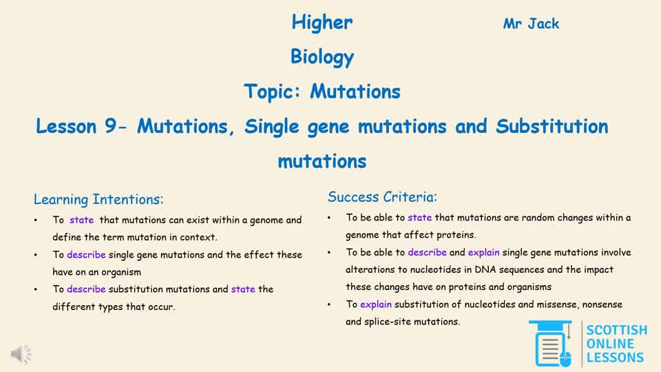 Mutations, Single Gene Mutations and Substitution Mutations