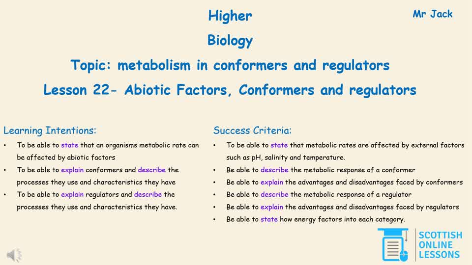 Abiotic Factors, Conformers and Regulators