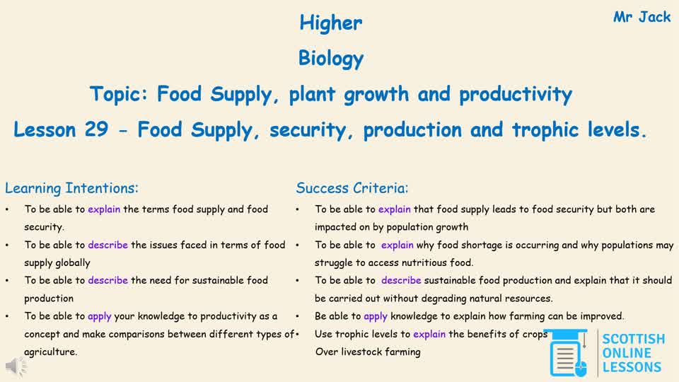 Food Supply, Security, Production and Trophic Levels