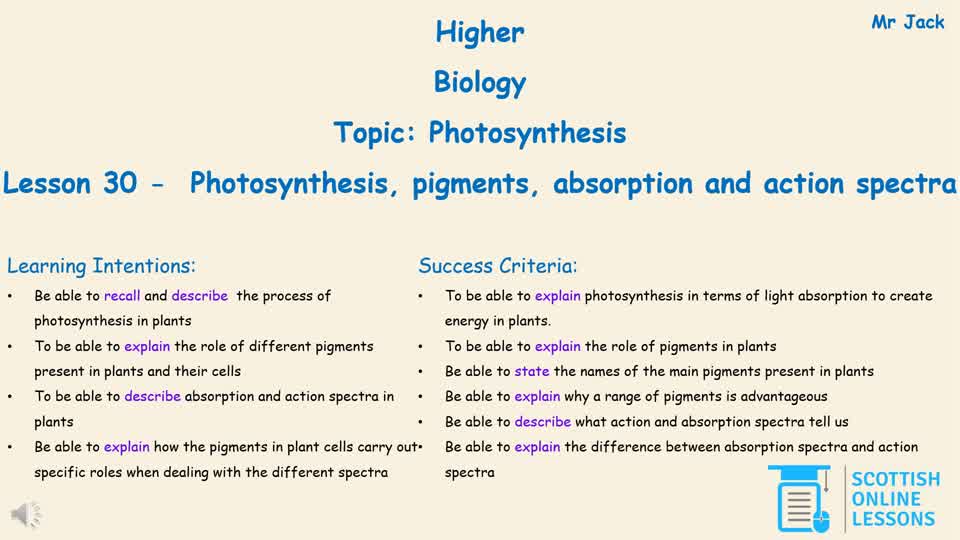 Photosynthesis, Pigments, Absorption and Action Spectra