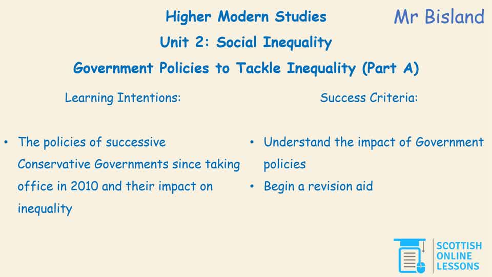 Government Policies to Tackle Inequality (Part A)