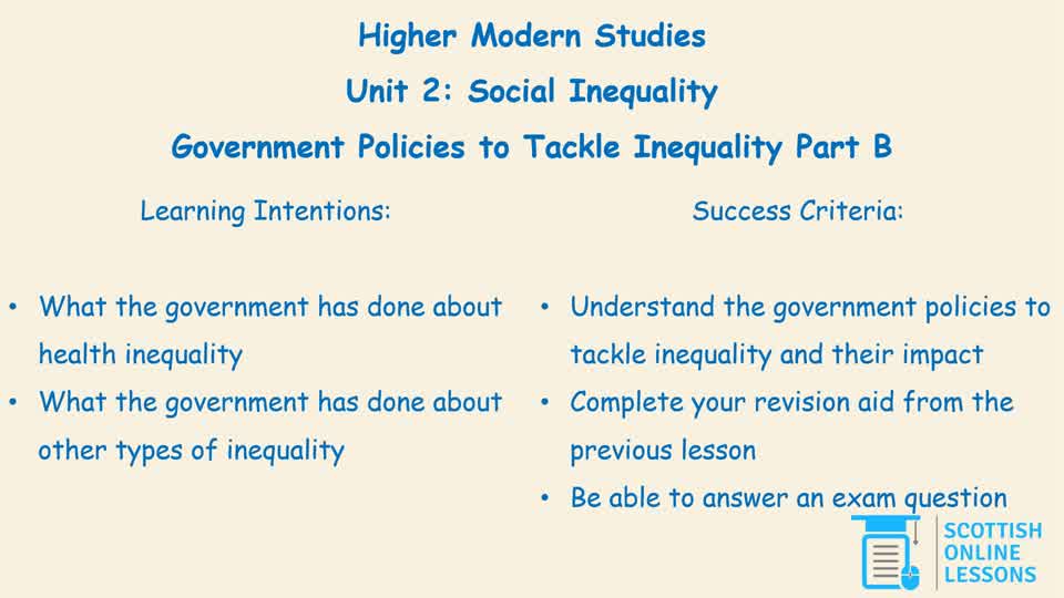 Government Policies to Tackle Inequality (Part B)