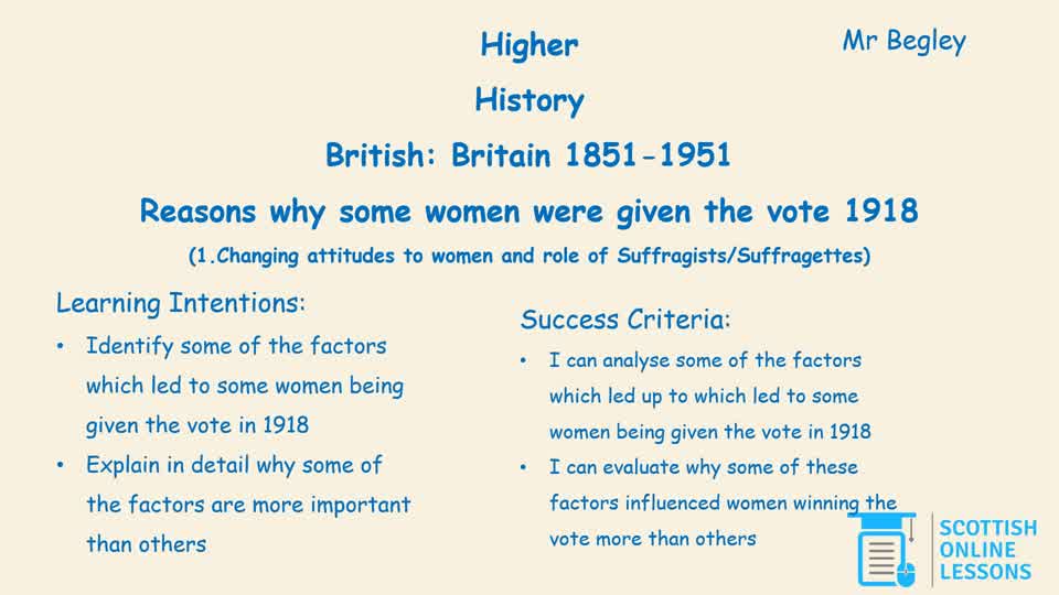 Changing Attitude to Women and Suffragists/Suffragettes