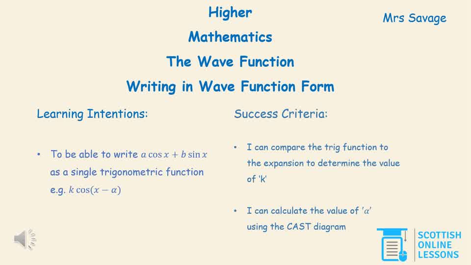 Writing in Wave Function Form 