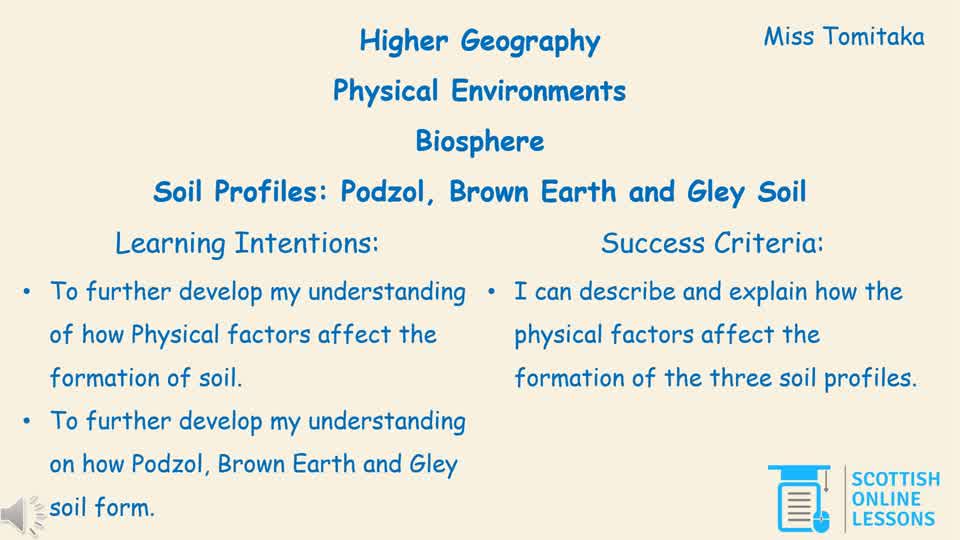 Soil Profiles: Podzol, Brown Earth, Gley Soil
