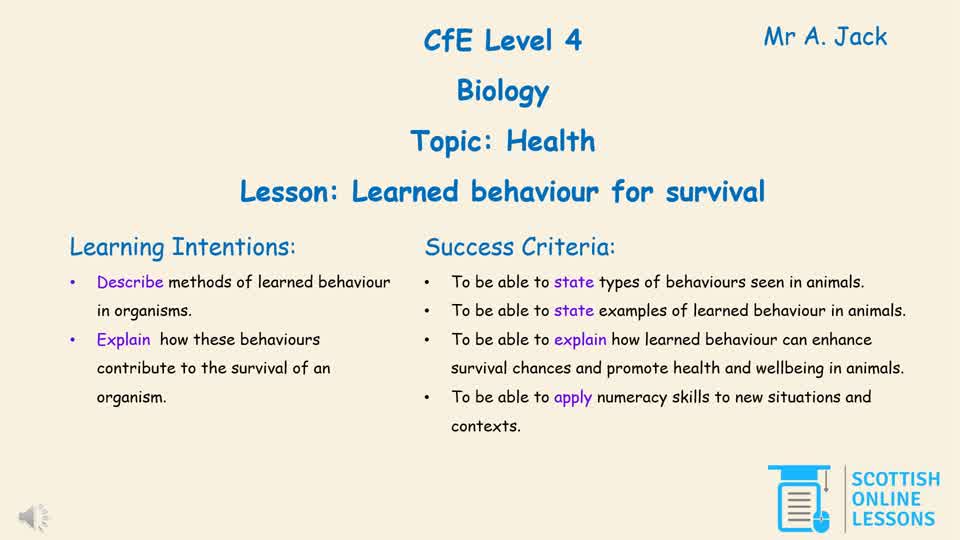 LvL 4 - Learned behaviour for survival