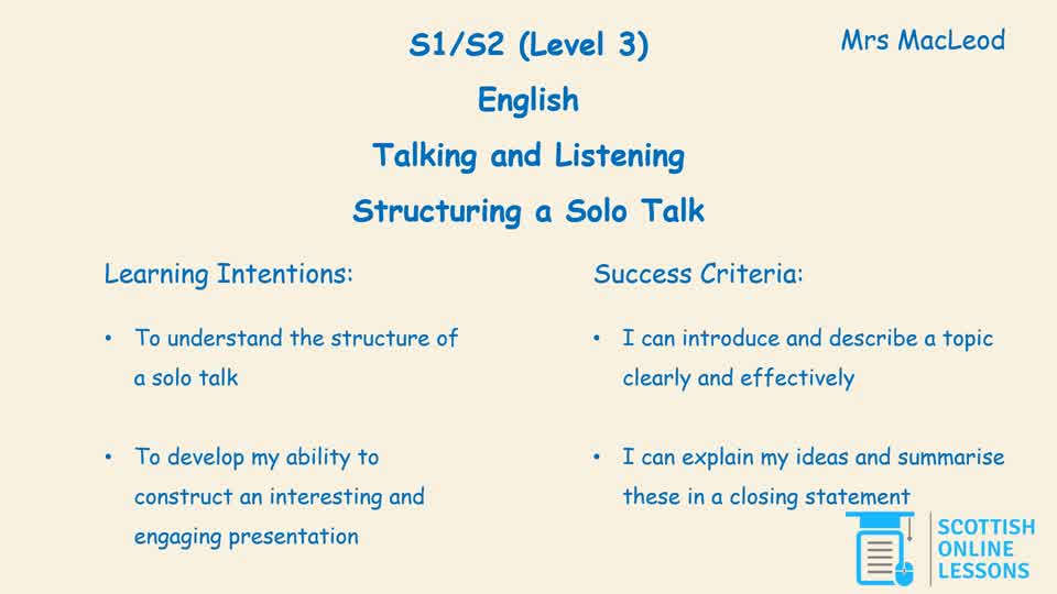 Structuring a Solo Talk