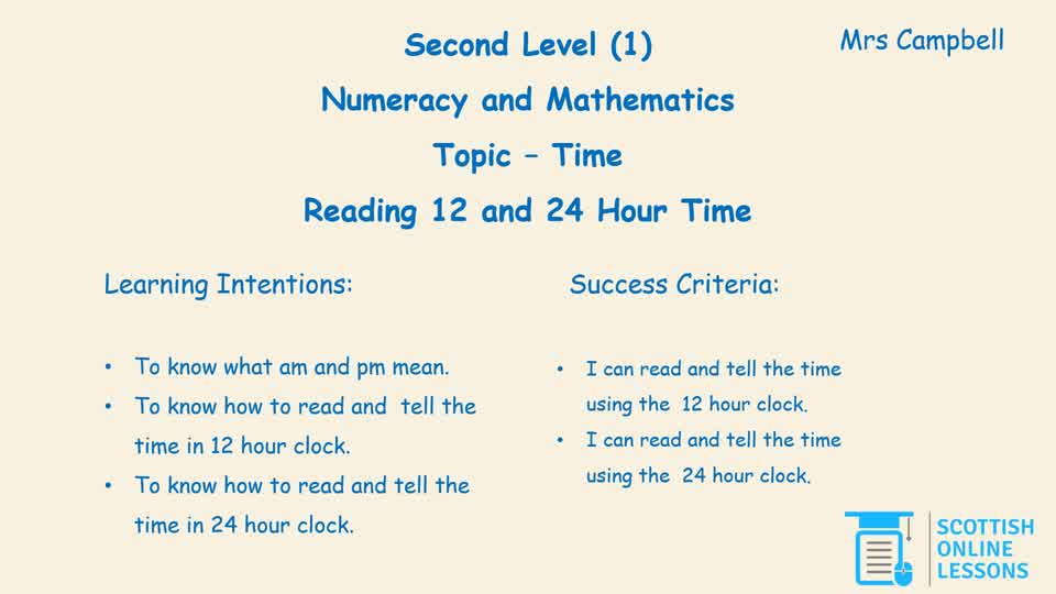 Reading and Writing Time using 12- and 24-Hour Clock