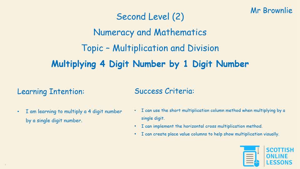 Multiplying 4 Digit Numbers by 1 Digit Numbers