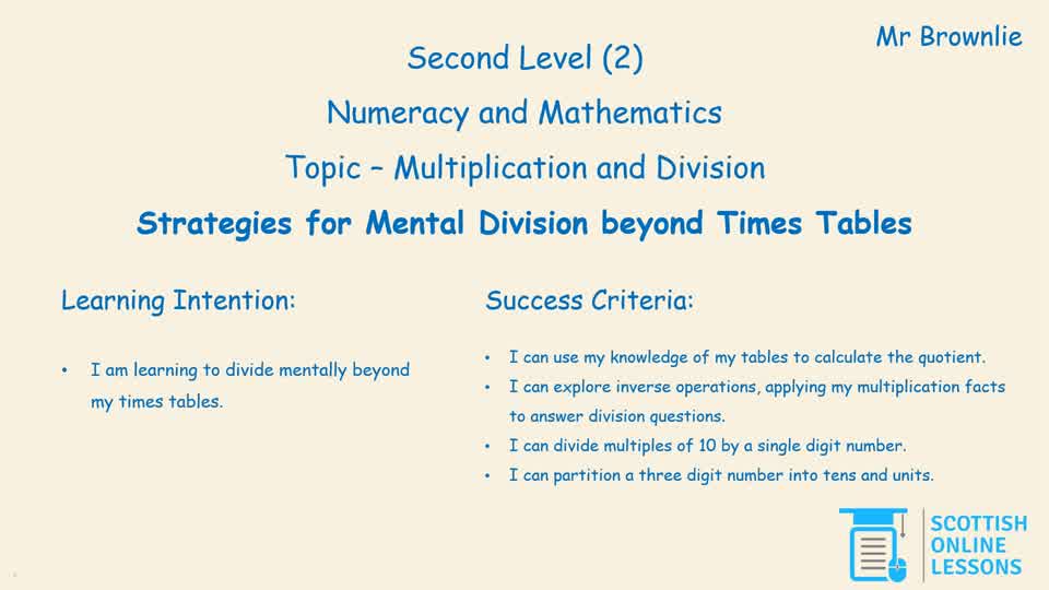 Strategies for Mental Division Beyond Times Tables