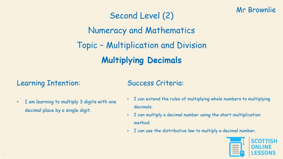 Multiplying Decimals (3-digit with one decimal place by a single digit).
