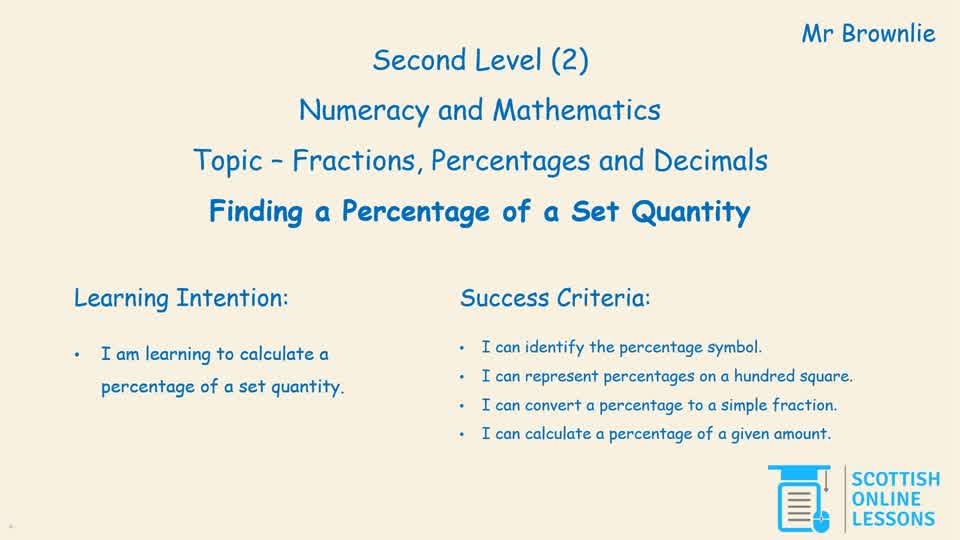 Finding a Percentage of a Set Quantity.