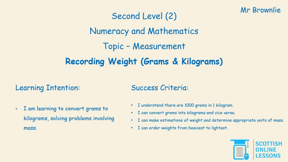 Recording Weight (grams and kilograms).