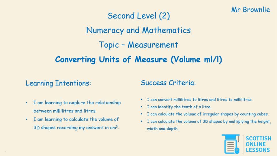 Converting Units of Measure (E.g. 1l = 1000ml)