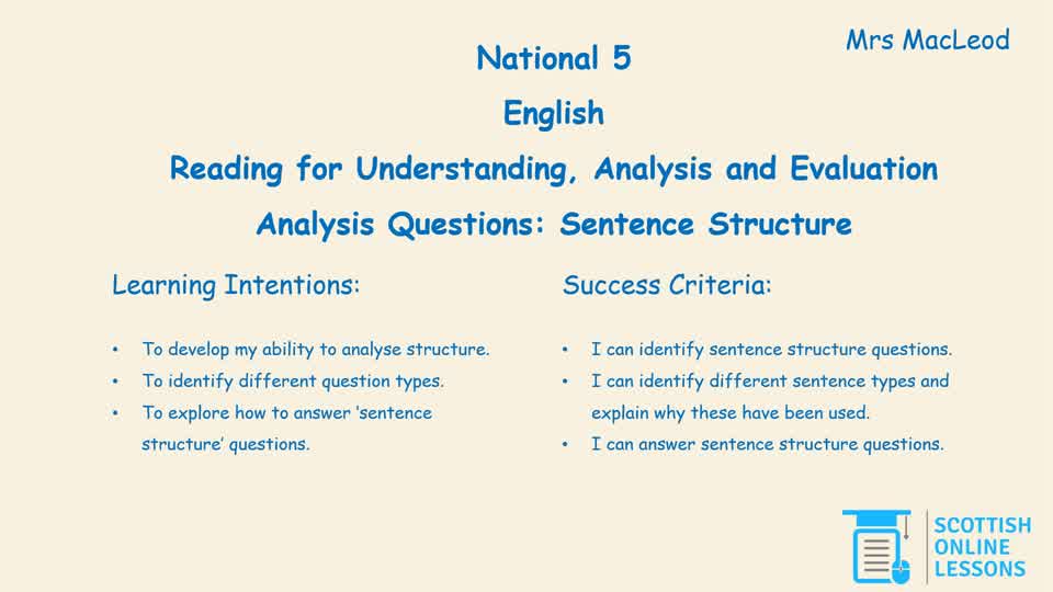 Sentence Structure Questions