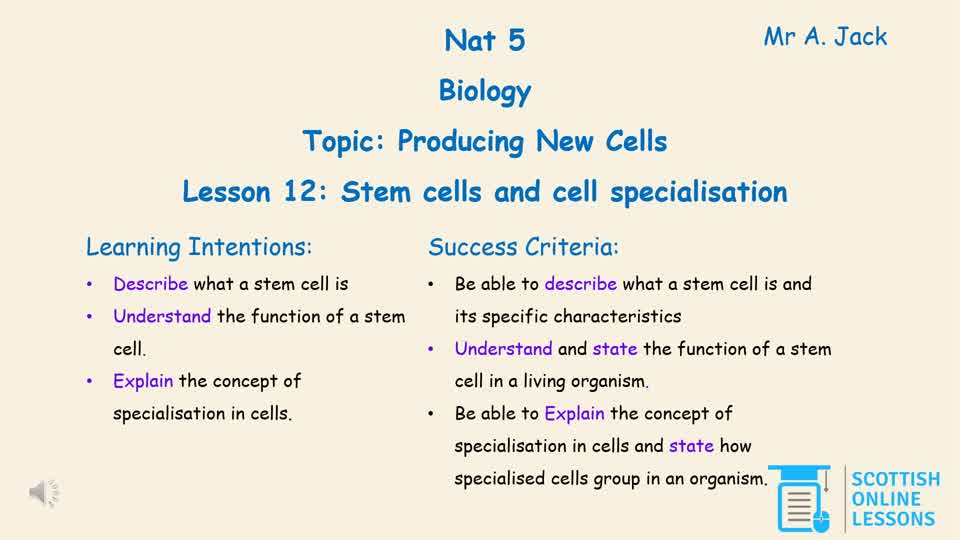 Stem Cells and Cell Specialisation