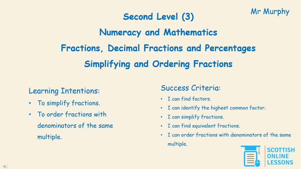 Simplifying and Ordering Fractions