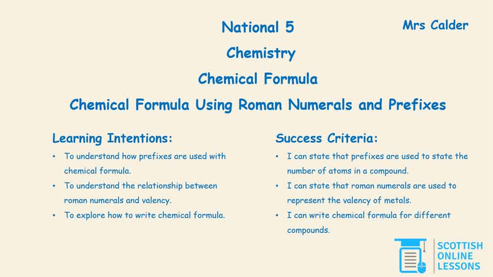 Roman Numerals and Prefixes in Chemical Formula
