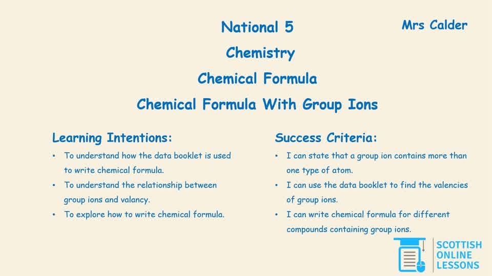 Group Ions In Chemical Formula