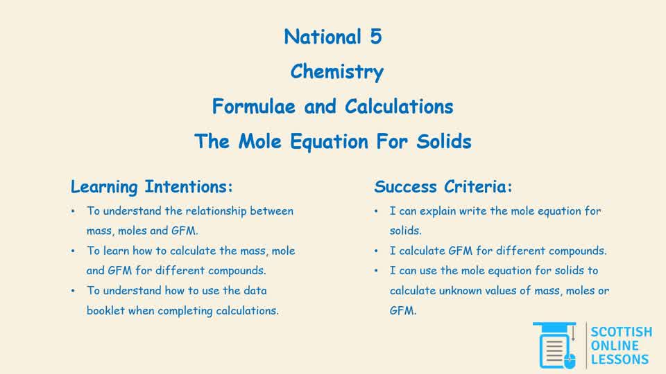 Mole Equation for Solids