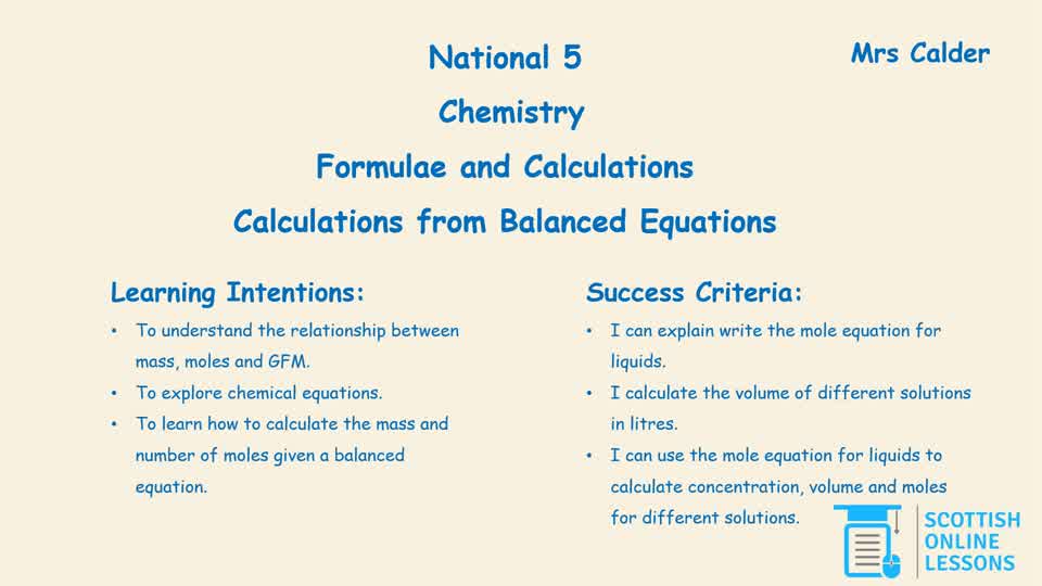 Calculations From Balanced Equations