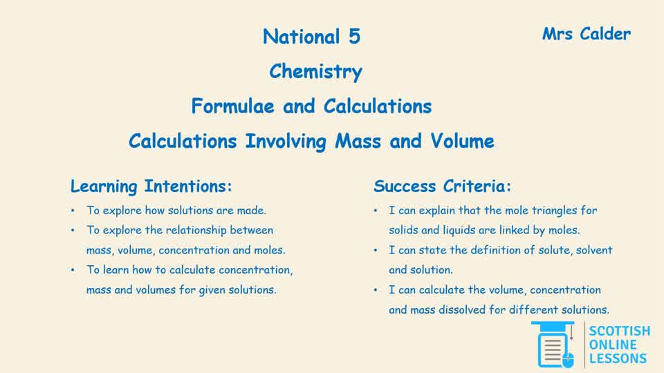 Calculations Involving Mass and Volume