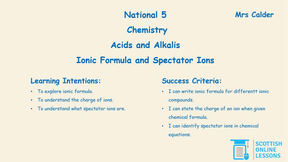 Ionic Formula and Spectator Ions