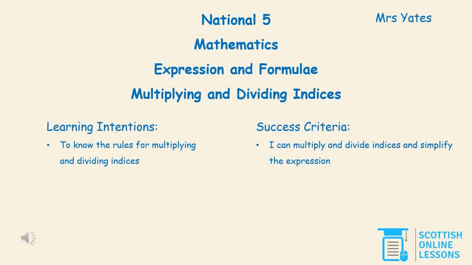Multiplying and Dividing Indices 