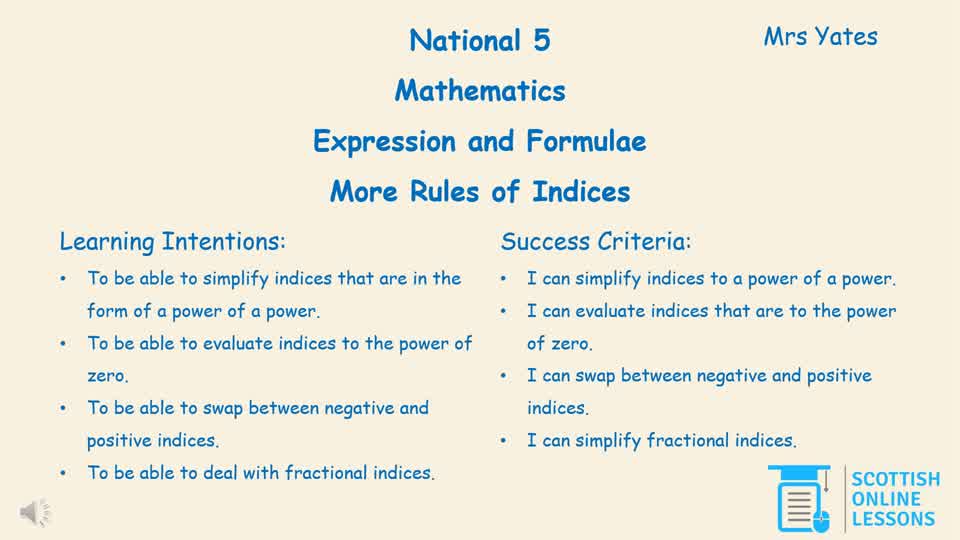 More Rules of Indices