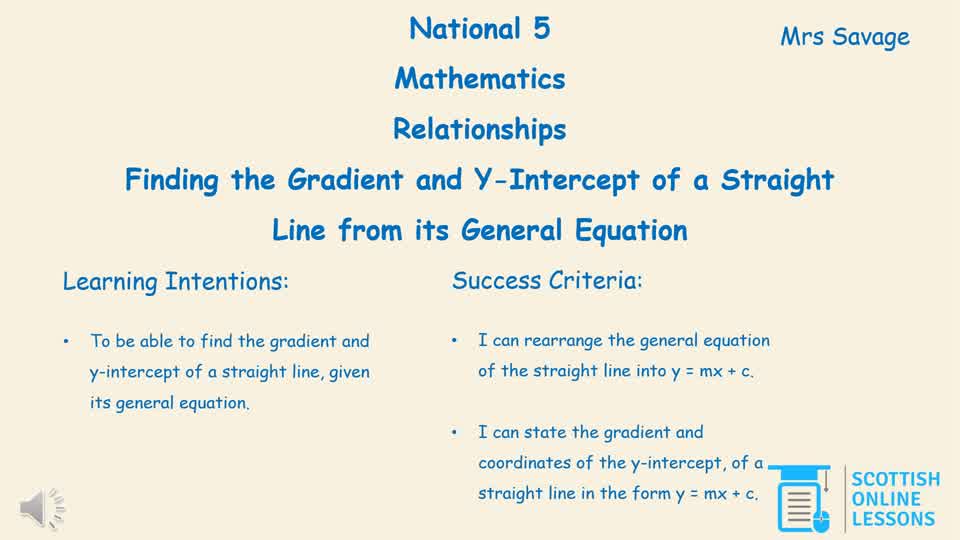Find the Gradient and y-intercept of a Line from its Equation