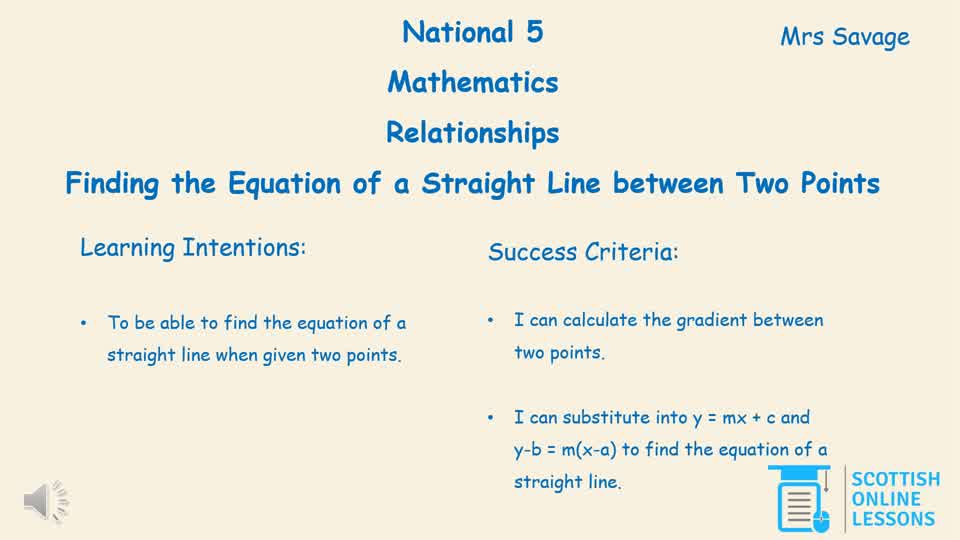 Find the Equation of a Straight Line when Given Two Points