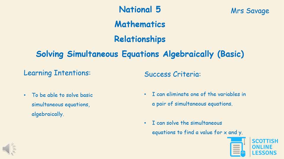 Solving Simultaneous Equations Algebraically (Basic)