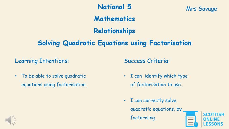 Solving Quadratic Equations using Factorising