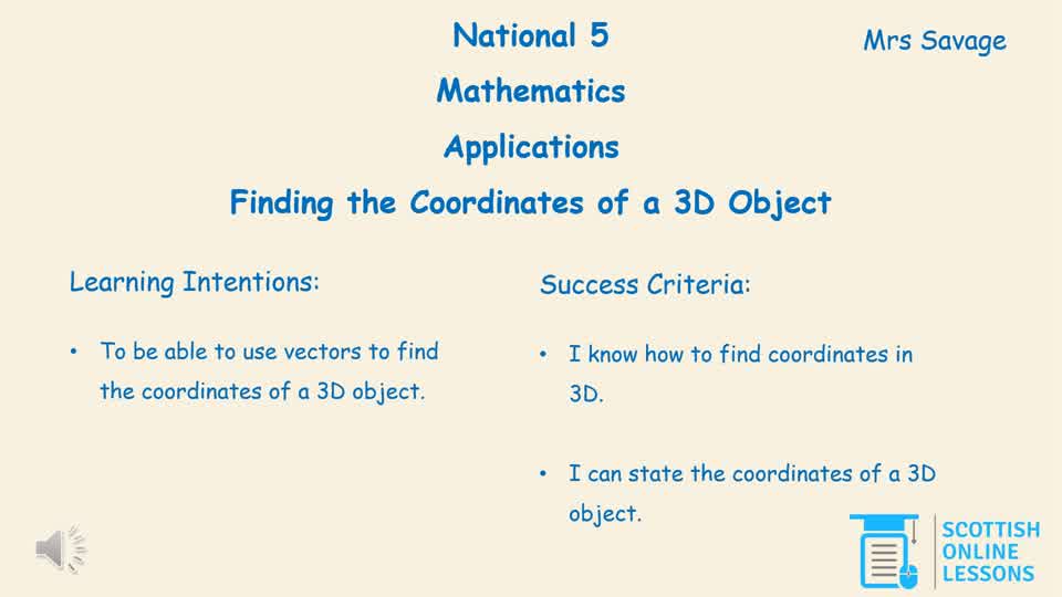 Using Vectors to Find Coordinates from a 3D Object