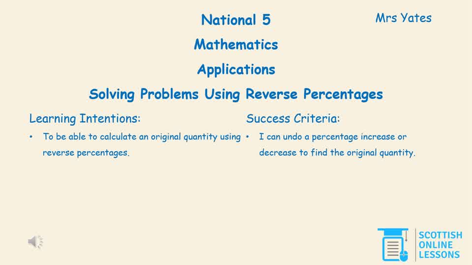 Solving Problems using Reverse Percentages