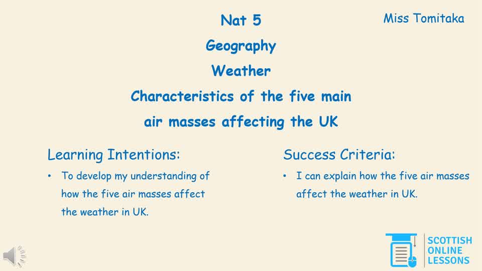 The Characteristics of the Five Main Air Masses Affecting the UK