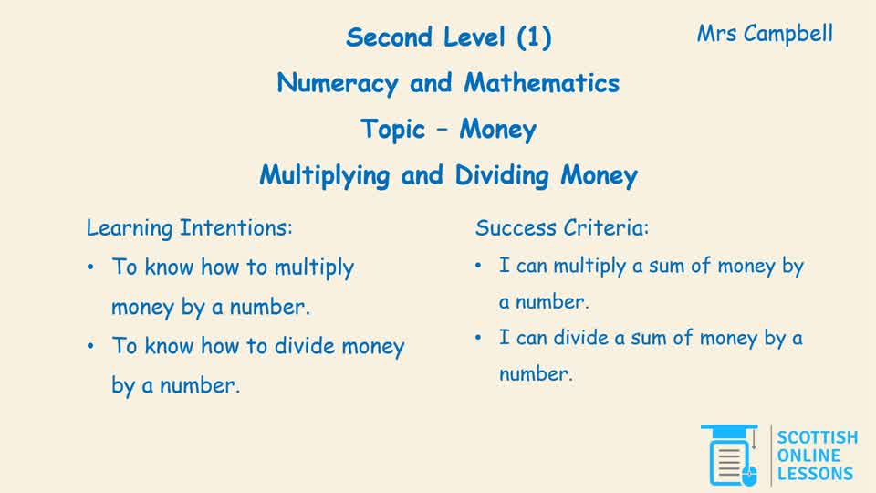Multiplying and Dividing Money