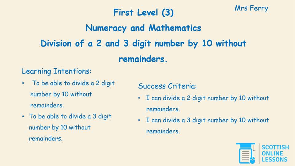 Divide a 2 and 3 Digit Number by 10