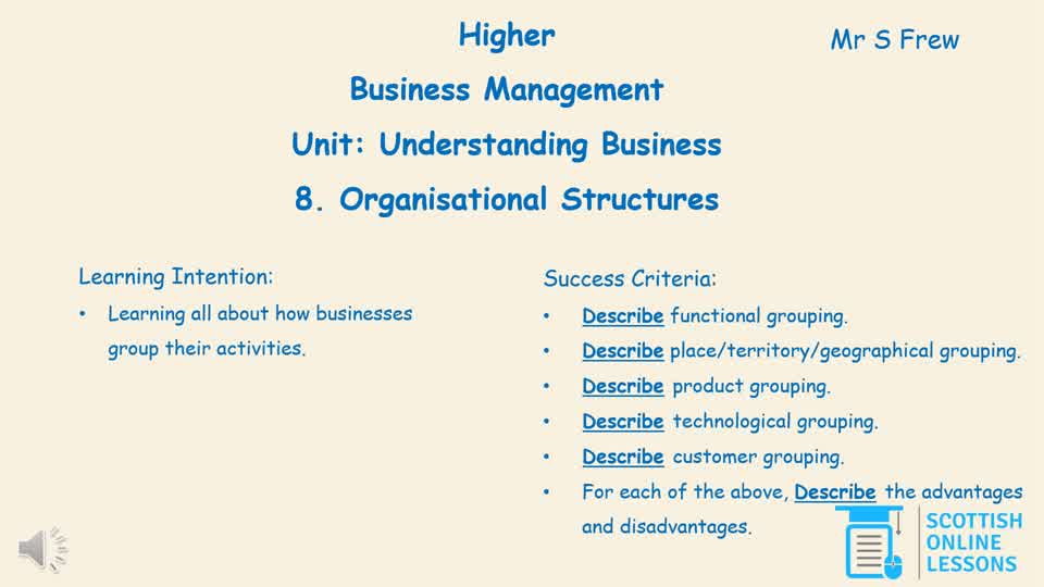 Organisational Groupings
