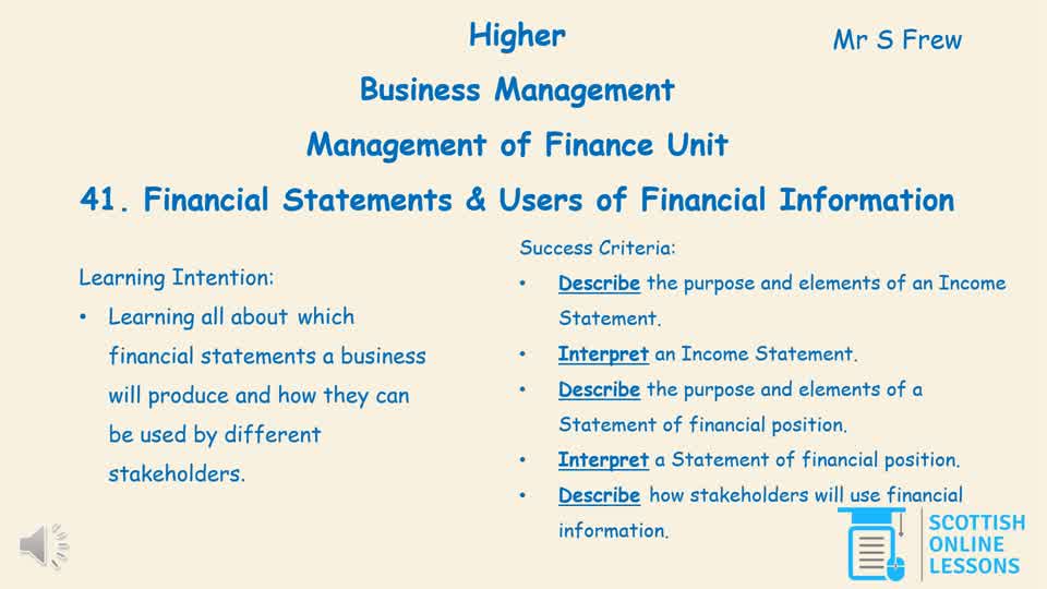 Financial Statements & Users of Financial Information