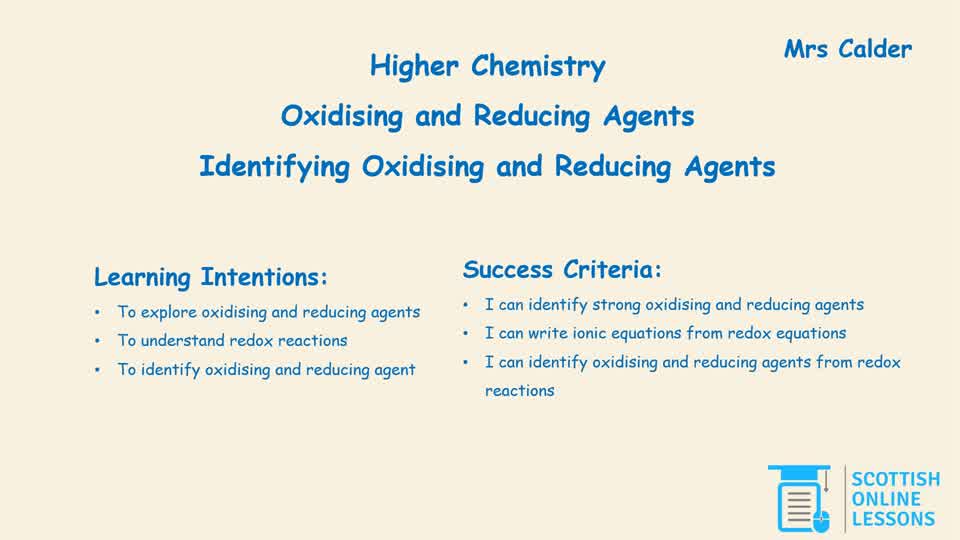 Identifying Oxidising and Reducing Agents